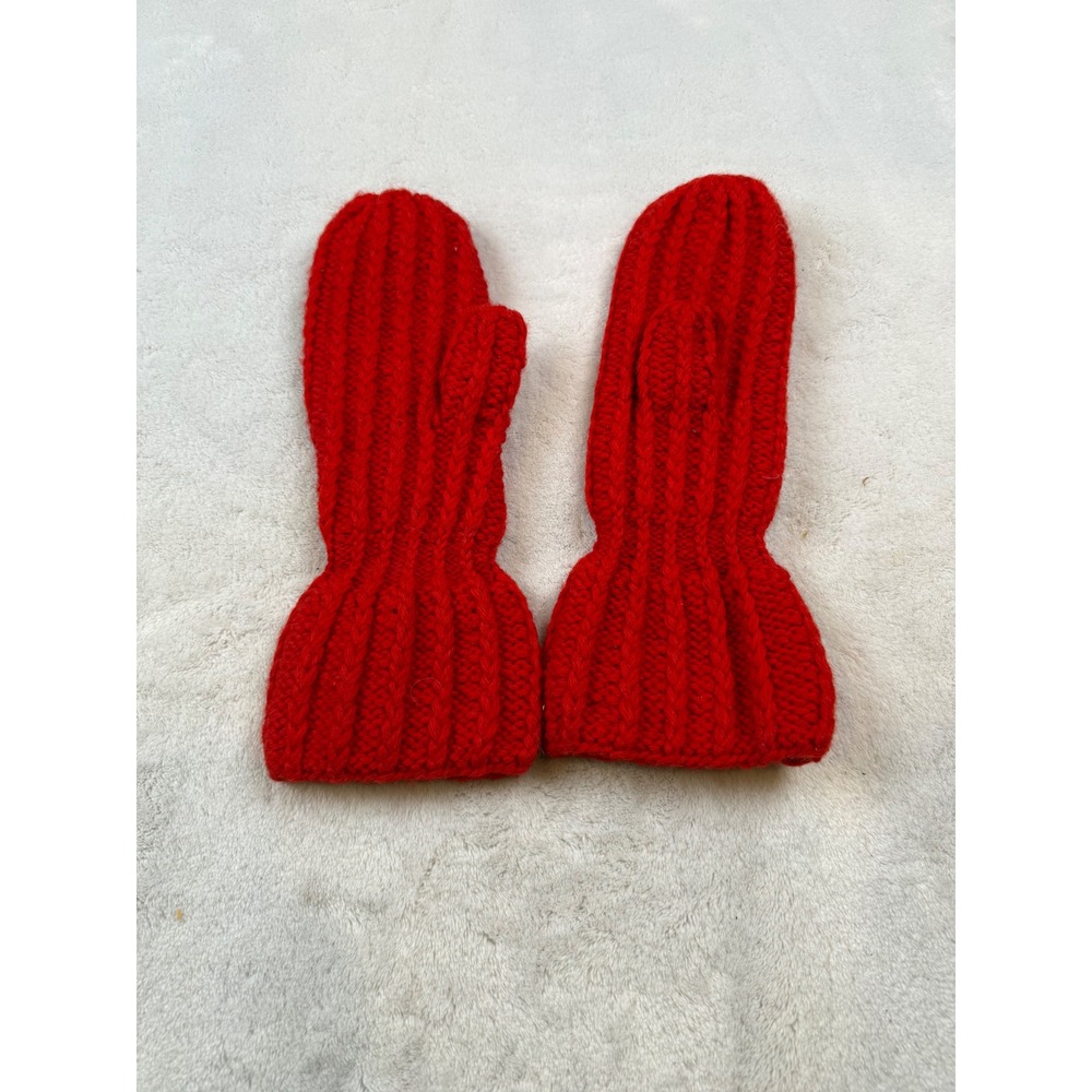 Chunky Knit Red Mittens Winter‎ Warm Cozy Gloves Women